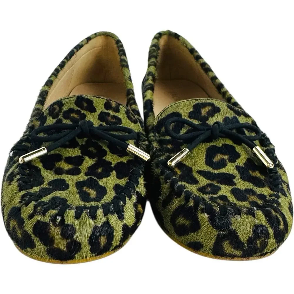NEW Jack Rogers Calf Hair Millie Mocassin Bow Loafer Flat Green Black Size 8.5